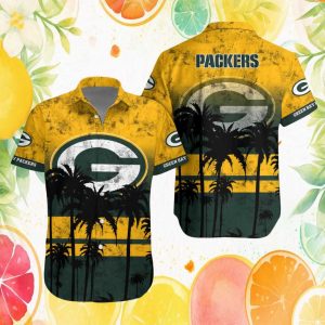 Green Bay Packers Vintage Yellow Palm Tree Grunge Hawaiian Shirt Green Bay Packers Vintage Yellow Palm Tree Grunge Hawaiian Shirt