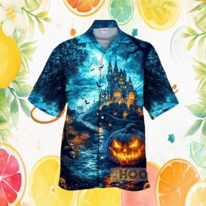 Haunted Gothic Castle and Halloween Jack O Lantern Hawaiian Shirt