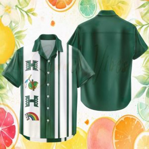 Hawaii Rainbow Warriors Tropical Green Vertical Stripe Hawaiian Shirt