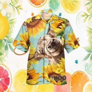 Highland Cow and Bright Sunflowers Hawaiian Shirt
