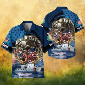 Home Of The Free U.S. Coast Guard Cutter Ship Veteran Hawaiian Shirt