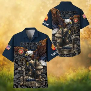 Honor The Fallen U.S. Marines Veteran Camo Eagle & Soldier Hawaiian Shirt