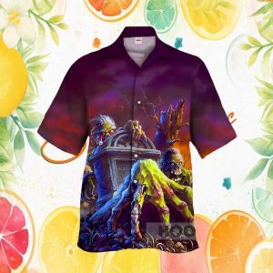 Horror Graveyard Zombie Rising Undead Halloween Hawaiian Shirt