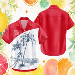 Houston Cougars NCAA Palm Breeze Red & White Hawaiian Shirt