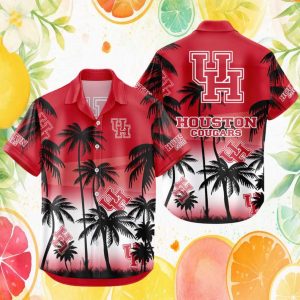 Houston Cougars NCAA Red White Sunset Tropical Hawaiian Shirt