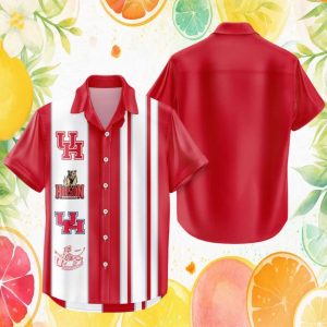 Houston Cougars NCAA Red & White Vertical Logo Aloha Hawaiian Shirt
