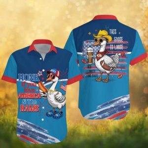 Los Angeles Rams Honk If You Love America & The Rams Loose Goose Hawaiian Shirt Los Angeles Rams Honk If You Love America & The Rams Loose Goose Hawaiian Shirt