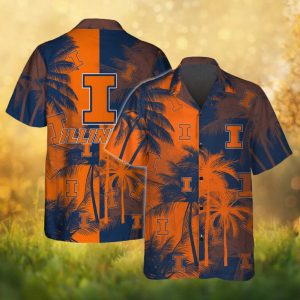 Illinois Fighting Illini NCAA Split Tropical Palm Logo Hawaiian Shirt