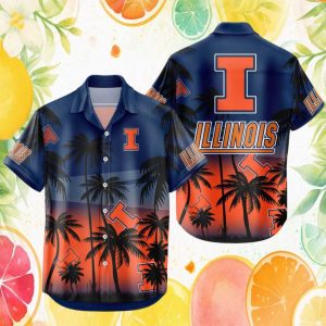 Illinois Fighting Illini NCAA Sunset Palm Tree Navy Hawaiian Shirt