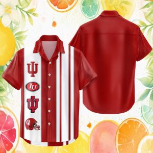 Indiana Hoosiers NCAA Crimson Vertical Stripe Button Down Hawaiian Shirt