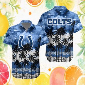 Indianapolis Colts NFL Blue Sky Clouds Tropical Floral Hawaiian Shirt Indianapolis Colts NFL Blue Sky Clouds Tropical Floral Hawaiian Shirt