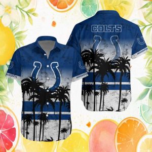 Indianapolis Colts NFL Blue & White Distressed Palm Tree Hawaiian Shirt Indianapolis Colts NFL Blue & White Distressed Palm Tree Hawaiian Shirt