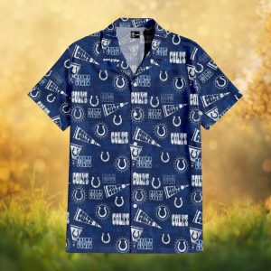 Indianapolis Colts Navy Blue Monogram Pennant Print Hawaiian Shirt Indianapolis Colts Navy Blue Monogram Pennant Print Hawaiian Shirt