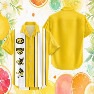 Iowa Hawkeyes Gold & Black Vintage Mascot Hawaiian Shirt