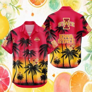 Iowa State Cyclones NCAA Sunset Tropical Palm Tree Red Hawaiian Shirt