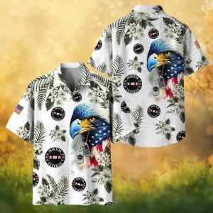 Iraq War Veteran Eagle & Dog Tags Tropical Patriotic Hawaiian Shirt