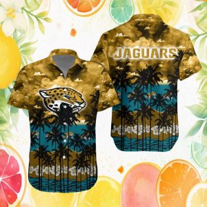 Jacksonville Jaguars NFL Golden Clouds & Teal Beach Hawaiian Shirt Jacksonville Jaguars NFL Golden Clouds & Teal Beach Hawaiian Shirt