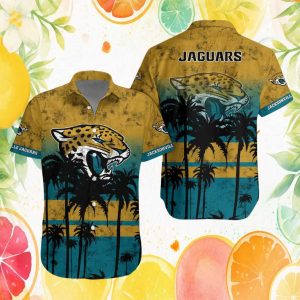 Jacksonville Jaguars NFL Yellow & Teal Distressed Sunset Hawaiian Shirt Jacksonville Jaguars NFL Yellow & Teal Distressed Sunset Hawaiian Shirt