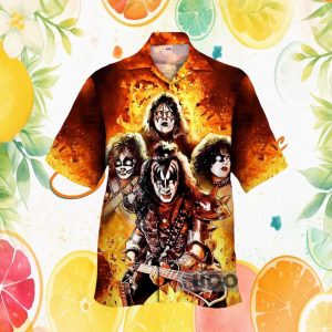 KISS Band Rock Fire and Flames Graphic Hawaiian Shirt