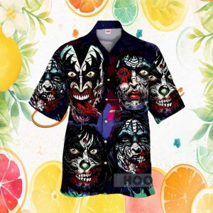 KISS Band Zombie Faces Rock & Roll Horror Hawaiian Shirt