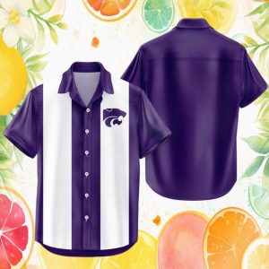 Kansas State Wildcats NCAA Purple and White Striped Summer Button Up Hawaiian Shirt