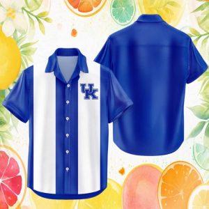 Kentucky Wildcats NCAA Blue and White Vertical Stripe Bowling Style Hawaiian Shirt