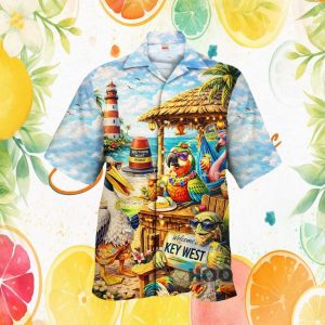 Key West Parrot & Pelican Beach Bar Tropical Vacation Hawaiian Shirt