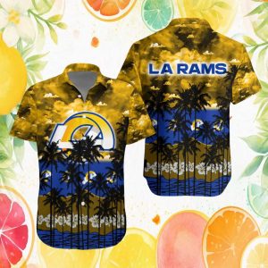 LA Rams Tropical Hawaiian Shirt Cloud Gradient & Hibiscus Floral Design LA Rams Tropical Hawaiian Shirt Cloud Gradient & Hibiscus Floral Design
