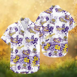 LSU Tigers NCAA Purple and Gold Tropical Hibiscus Hawaiian Shirt