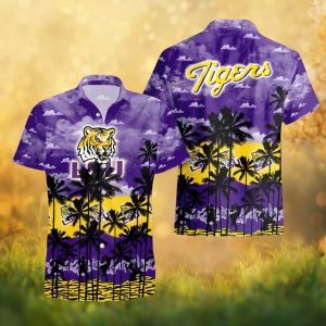 LSU Tigers NCAA Tropical Hawaiian Shirt Purple & Gold Palm Paradise