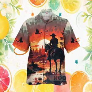 Lone Cowboy Sunset Silhouette Western Adventure Hawaiian Shirt