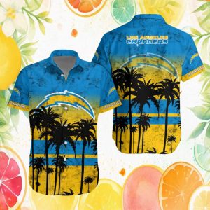 Los Angeles Chargers Hawaiian Shirt Yellow & Blue Vintage Palm Tree Style Los Angeles Chargers Hawaiian Shirt Yellow & Blue Vintage Palm Tree Style