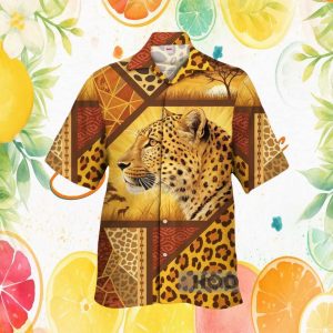 Majestic Leopard Safari Print African Savannah Geometric Hawaiian Shirt