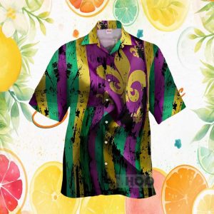 Mardi Gras Fleur De Lis Distressed Purple & Green Hawaiian Shirt