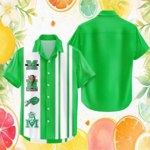 Marshall Thundering Herd NCAA Kelly Green Vertical Stripe Hawaiian Shirt