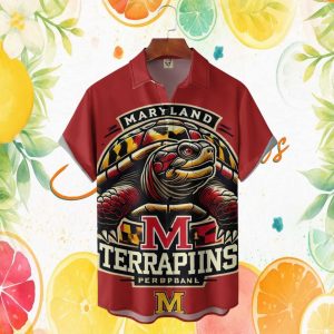 Maryland Terrapins Bold Shield Logo Mascot Red Hawaiian Shirt