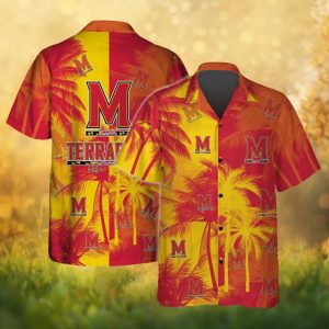 Maryland Terrapins NCAA Red & Gold Tropical Palm Hawaiian Shirt