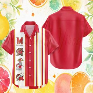 Maryland Terrapins NCAA Terps Mascot Vertical Stripe Hawaiian Shirt