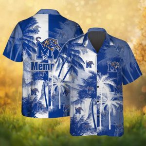 Memphis Tigers NCAA Blue & White Tropical Palm Hawaiian Shirt