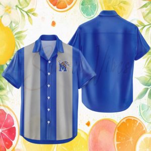 Memphis Tigers NCAA Vertical Striped Blue Gray Bowling Hawaiian Shirt