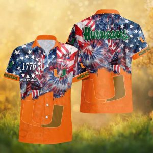 Miami Hurricanes 1776 250 Years Patriotic American Flag Hawaiian Shirt