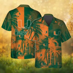 Miami Hurricanes NCAA Green & Orange Tropical Palm Hawaiian Shirt
