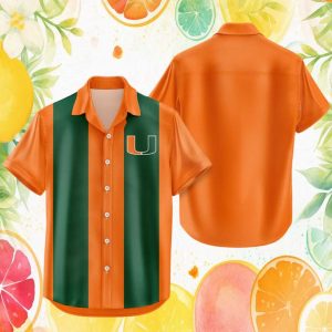 Miami Hurricanes NCAA Orange Green Color Block Hawaiian Shirt