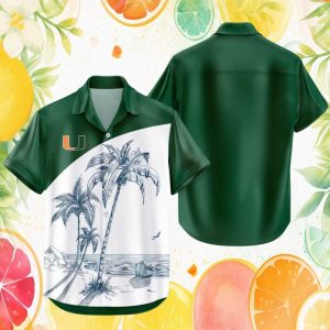 Miami Hurricanes NCAA Tropical Sketch Palm Tree Hawaiian Shirt