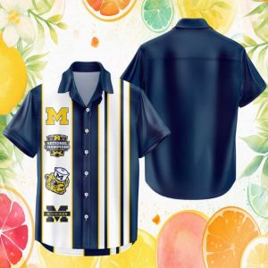 Michigan Wolverines NCAA National Champions Vertical Stripe Hawaiian Shirt