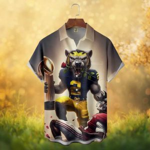 Michigan Wolverines Wolverine Mascot Victory Rose Bowl Hawaiian Shirt