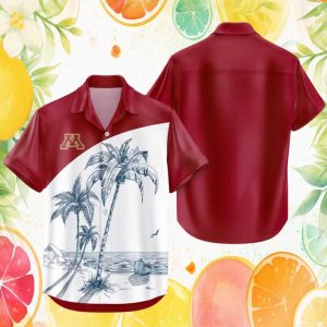 Minnesota Golden Gophers NCAA Tropical Sketch Palm Tree Hawaiian Shirt (Red Variant)