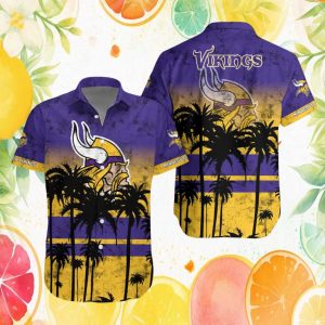 Minnesota Vikings NFL Palm Tree Grunge Purple & Gold Hawaiian Shirt Minnesota Vikings NFL Palm Tree Grunge Purple & Gold Hawaiian Shirt
