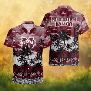 Mississippi State Bulldogs NCAA Maroon Tropical Palm Silhouette Hawaiian Shirt