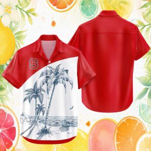 NC State Wolfpack NCAA Tropical Sketch Palm Tree Hawaiian Shirt
